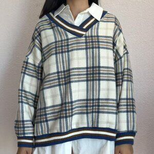 Oversized Plaid V-neck Sweater from YesStyle (One Size)